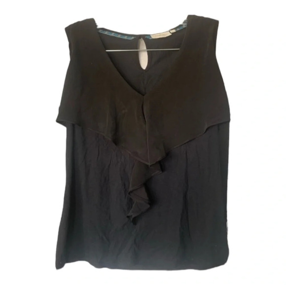 Anthropologie Deletta Ruffle Sleeveless Top Black L - Picture 1 of 6